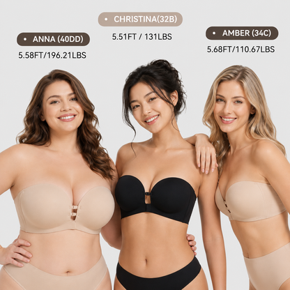 No-Slip Front Closure Push-Up Strapless Bra