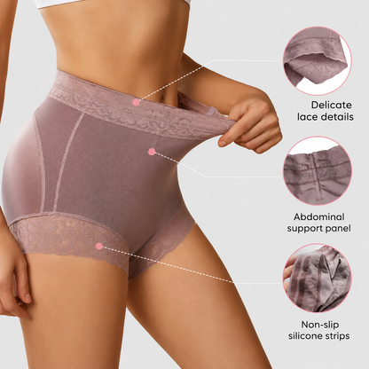 High-Waisted Lace Mesh Shapewear Panties