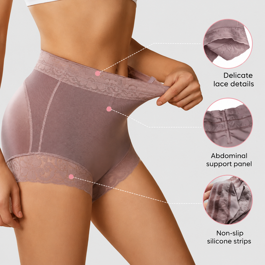 High-Waisted Lace Mesh Shapewear Panties