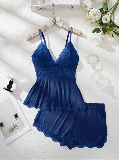 Silky Lace Flowy Cami & Shorts Set