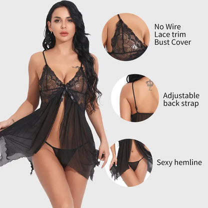 Wireless Lace Chemise Lingerie Set