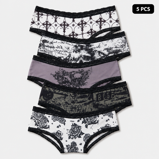 Halloween Lace-Trim Printed Mid-Rise Brief Panties