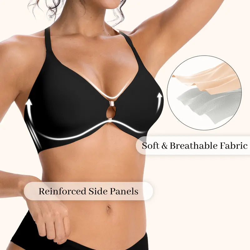 Front Closure Wireless Deep V Lace Bra