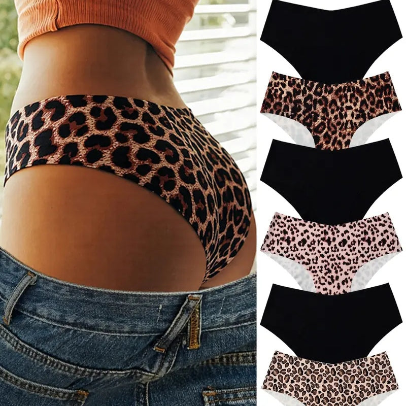 6-Pack Women’s Seamless Leopard Print Panties – Soft Stretch & Breathable