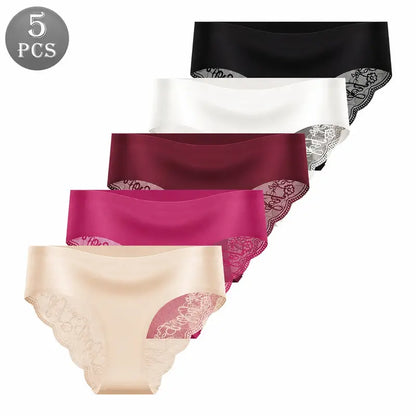 Seamless High-Waist Lace Trim Briefs
