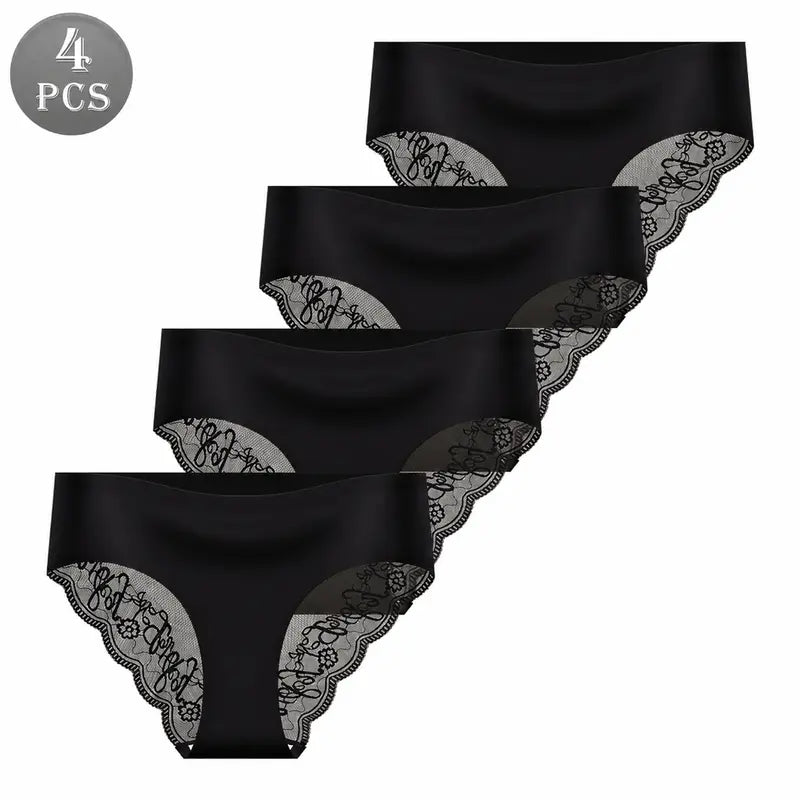 Seamless High-Waist Lace Trim Briefs