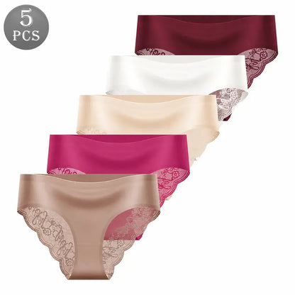 Seamless High-Waist Lace Trim Briefs